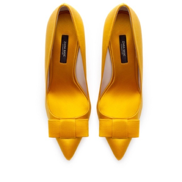 Zara Shoes | Zara Mustard Satin Heels 